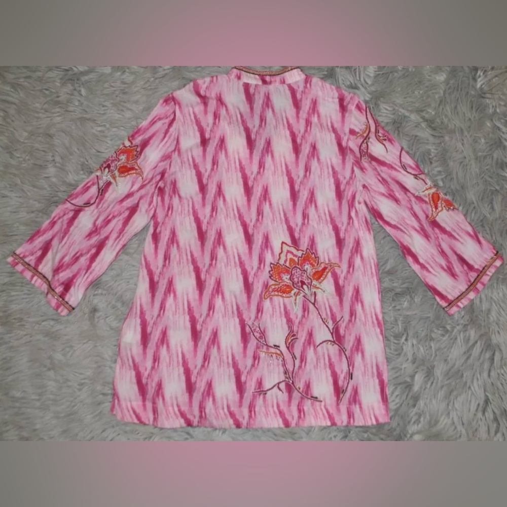 SOFT SURROUNDINGS Altea Pink Tie Dye 3/4 Sleeve Embroidered Beaded Tunic XS - Picture 8 of 8